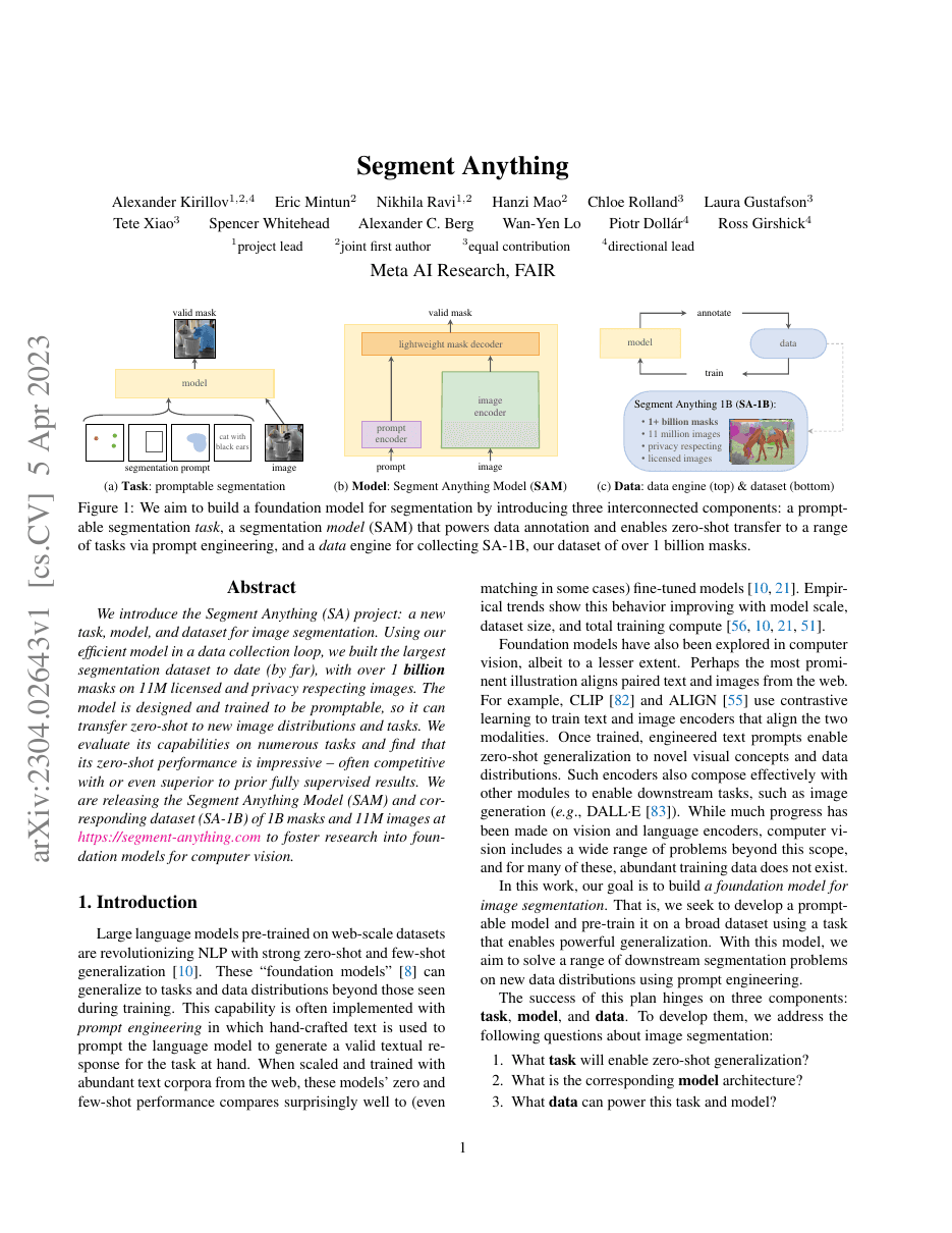 First page of “Segment Anything”